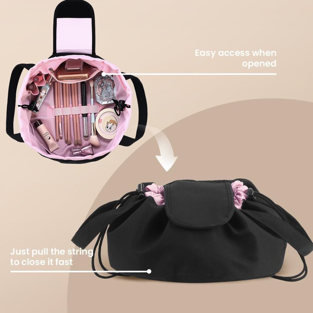 Large Capacity Lay Flat Drawstring Makeup Bag - W… - image 4